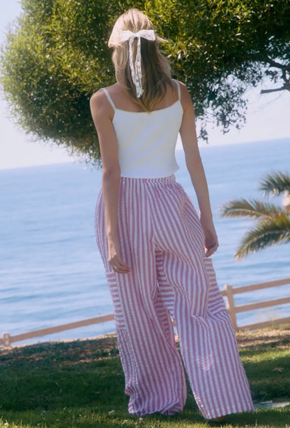Oddi - Pink & White Striped Wide Leg Barrel Pants