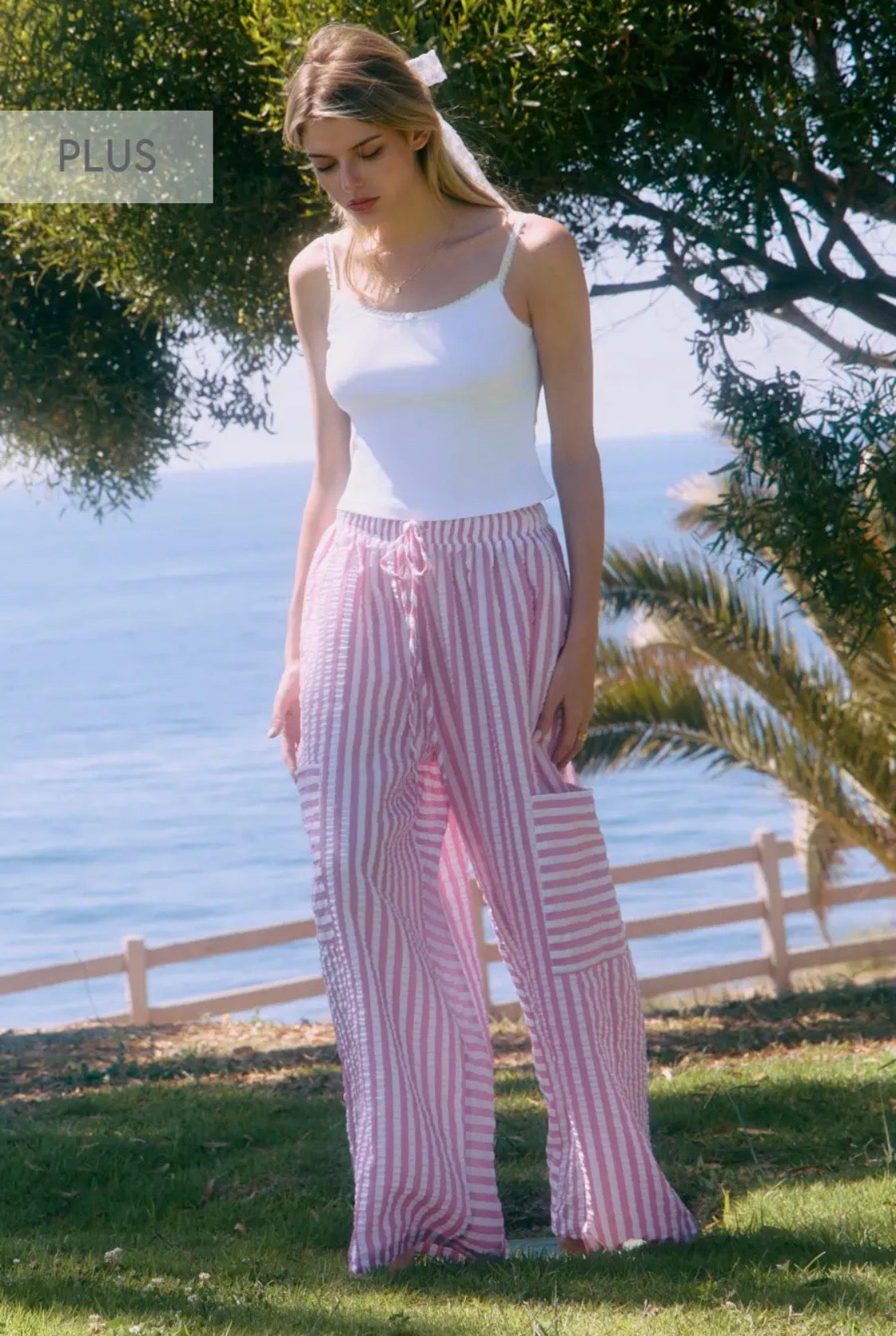 Oddi - Pink & White Striped Wide Leg Barrel Pants