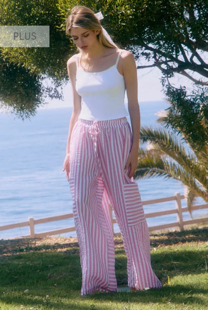 Oddi - Pink & White Striped Wide Leg Barrel Pants
