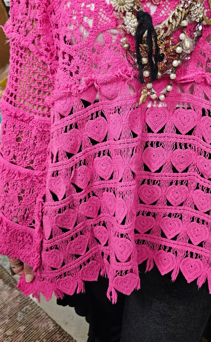 Hand Crochet Magenta Heart Shirt