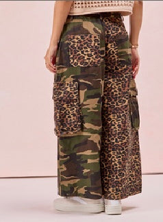 Mixed Leopard & Camo Cargo Pants