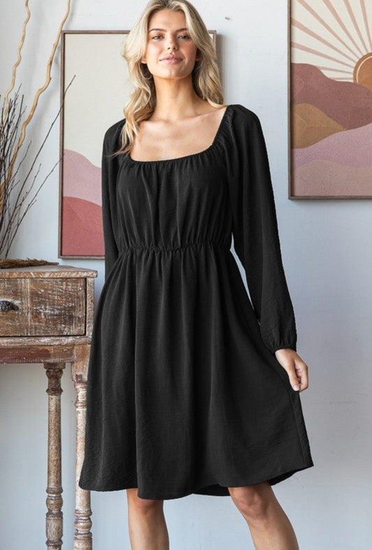 Black Long Puff Sleeve Mini Dress