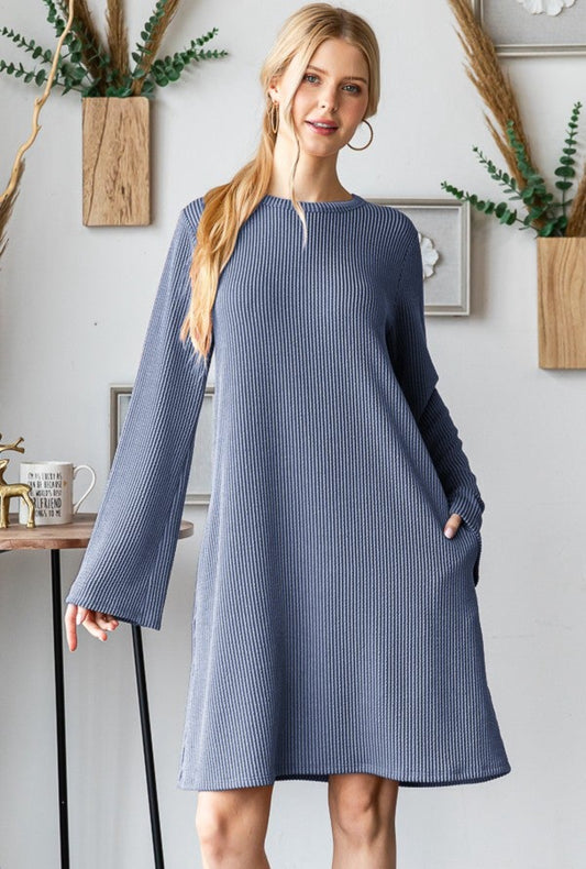 Long Sleeve Print Urban Ribbed Dress