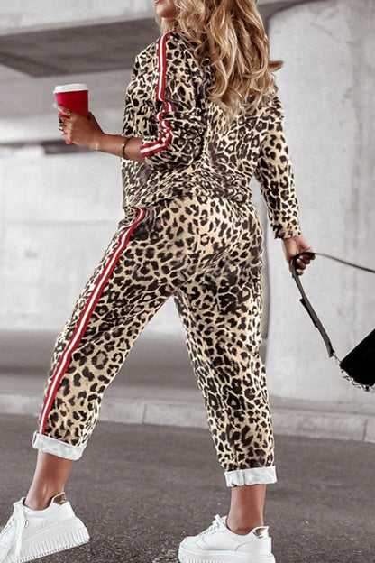 Leopard Round Neck Top and Pants Set