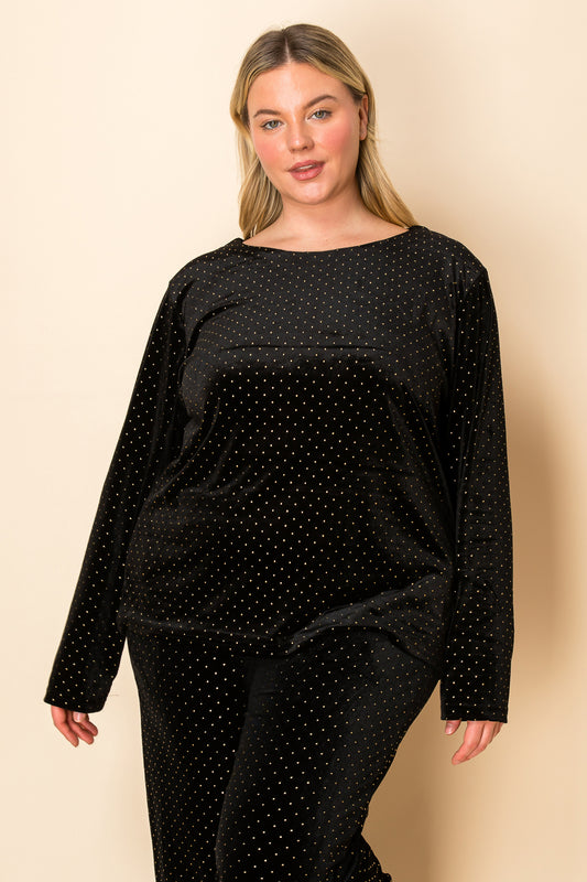 BLACK SPARKLING RHINESTONE VELVET TOP