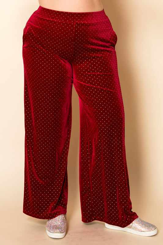 WINE SPARKLING RHINESTONE VELVET PANTS