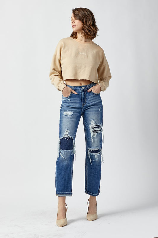 DARK WASH HIGH RISE STRAIGHT JEANS