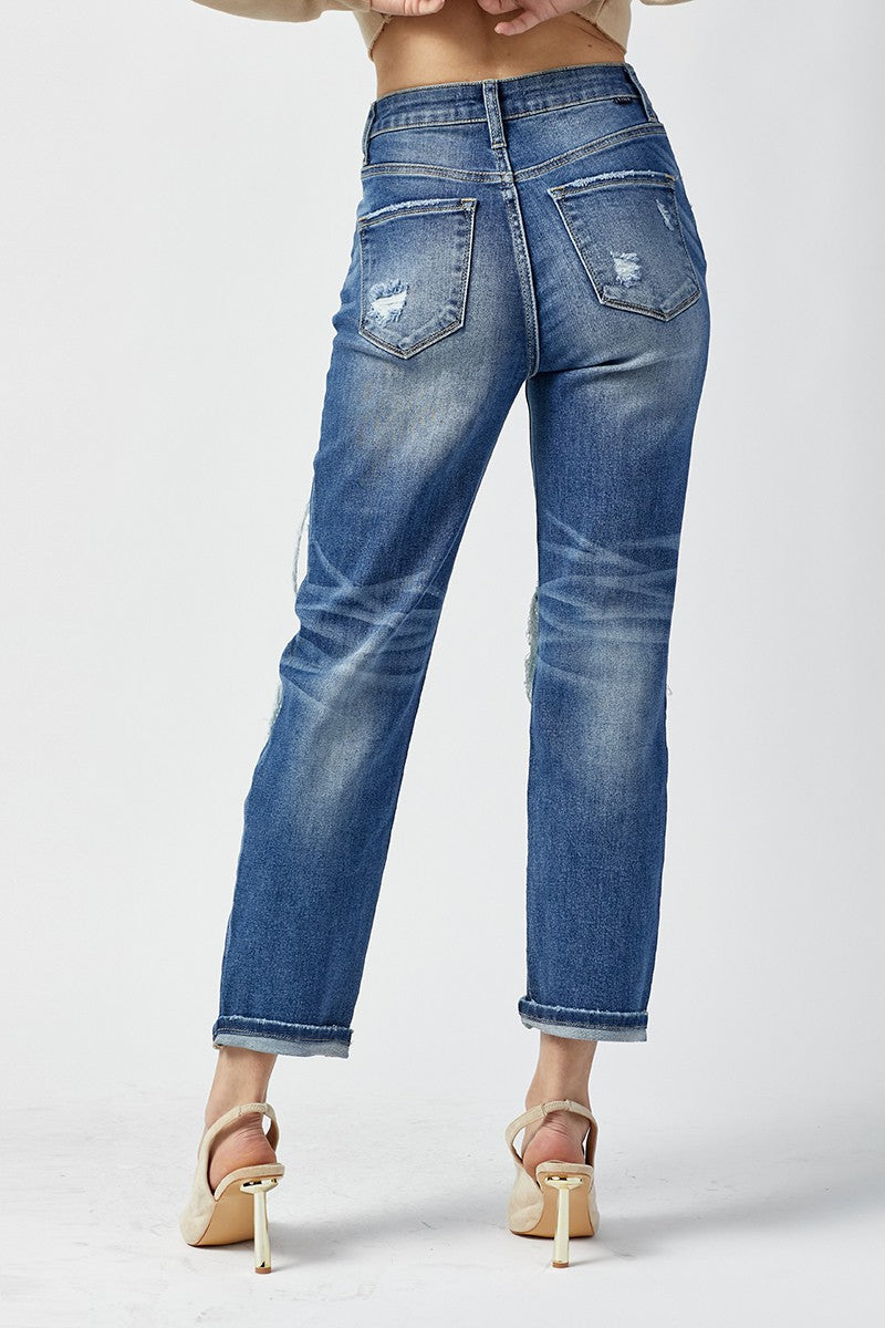 DARK WASH HIGH RISE STRAIGHT JEANS