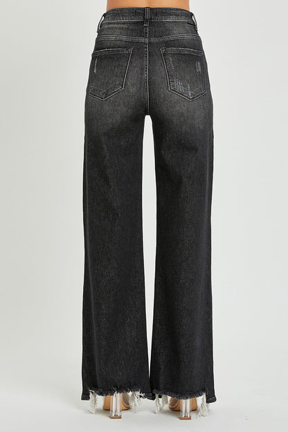 Curvy BLACK WASH HIGH RISE WIDE LEG JEANS