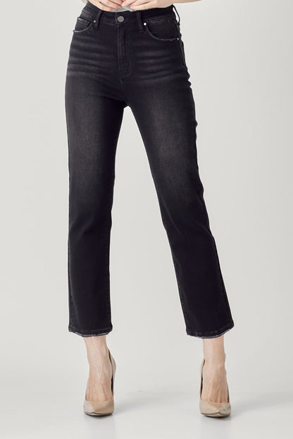 RISEN-BLACK HIGH-RISE CROP STRAIGHT JEANS