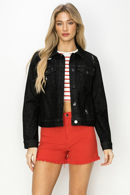 Curvy Black Vintage Wash Denim Jacket