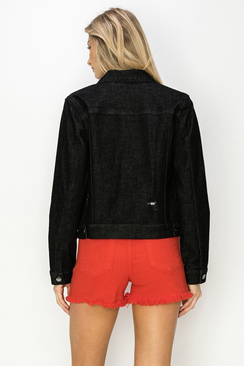 Curvy Black Vintage Wash Denim Jacket