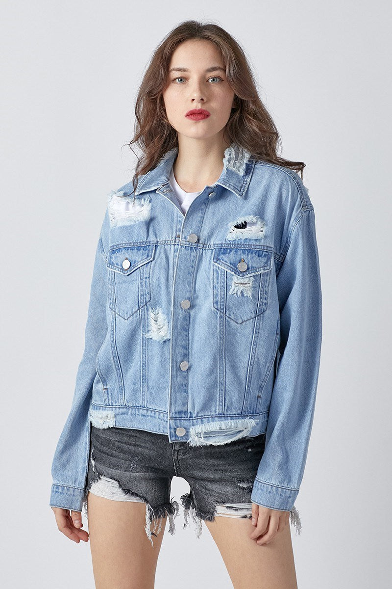 Curvy HEAVY DISTRESSED OVERSIZED CROP JACKET