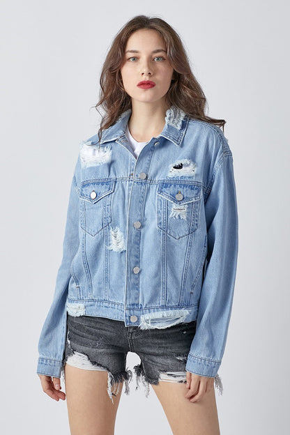 Curvy HEAVY DISTRESSED OVERSIZED CROP JACKET