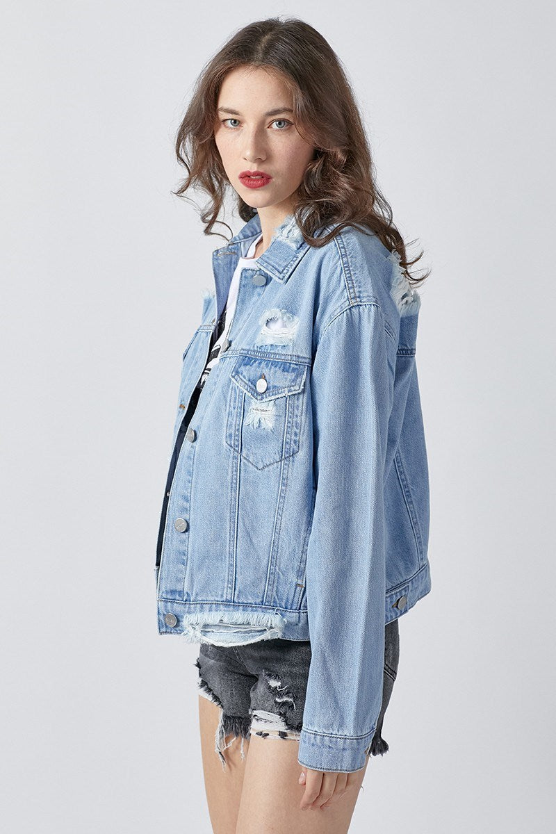 Curvy HEAVY DISTRESSED OVERSIZED CROP JACKET