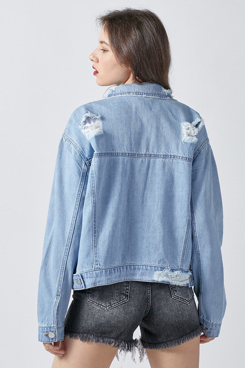 Curvy HEAVY DISTRESSED OVERSIZED CROP JACKET
