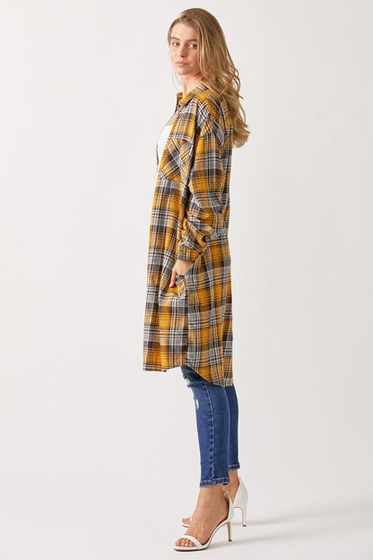 Curvy Yellow BUFFALO PLAID LONG SHIRT JACKET