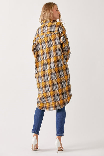 Curvy Yellow BUFFALO PLAID LONG SHIRT JACKET