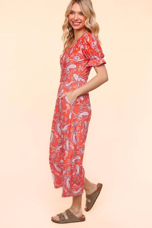 Haptics - Plus Flora Knit Spring Jumpsuit With Side Pockets