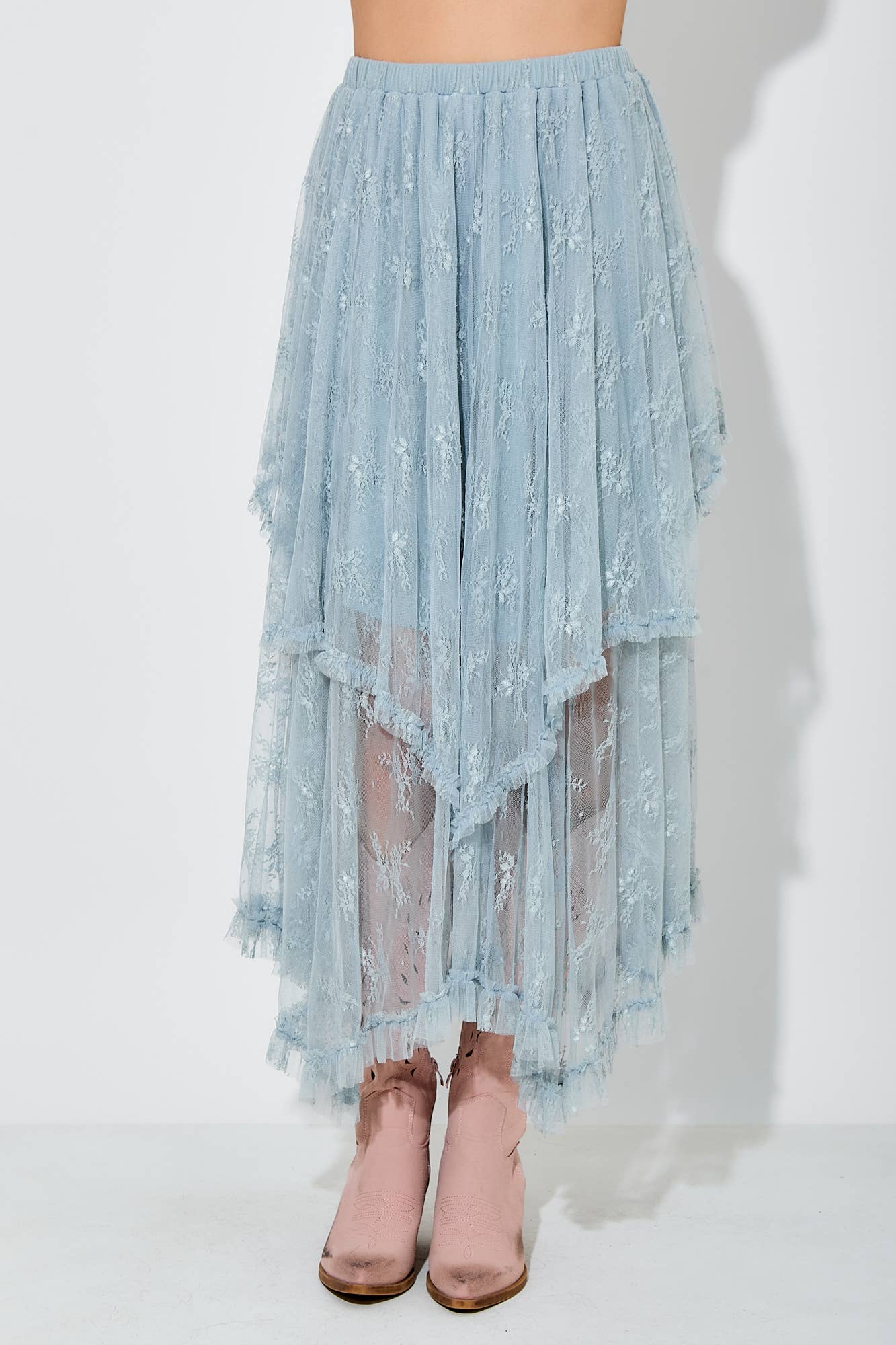 Baevely by Wellmade USA - EMBELLISHED LACE HEM SKIRT