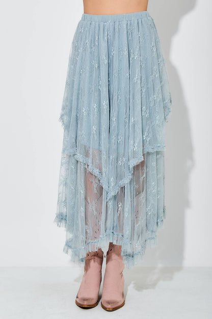 Baevely by Wellmade USA - EMBELLISHED LACE HEM SKIRT