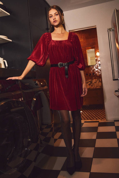 Oddi - Red Velvet Mini Dress