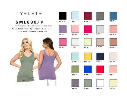 Yelete - Reversible V or U Neckline Seamless Tank Plus Size