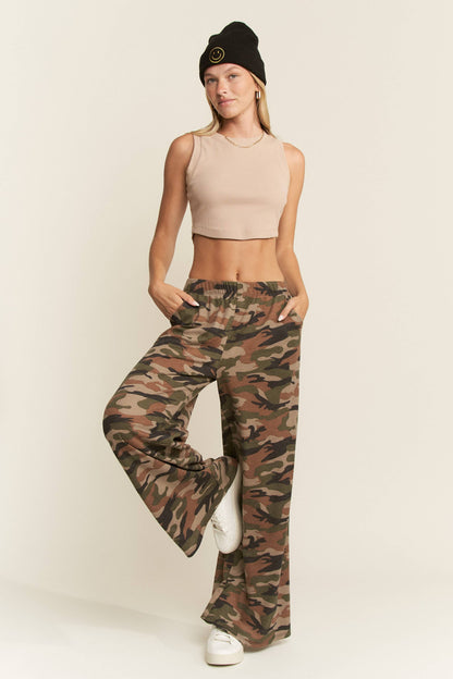 The Curvy Waffle Knit Wide Leg Camo Pants