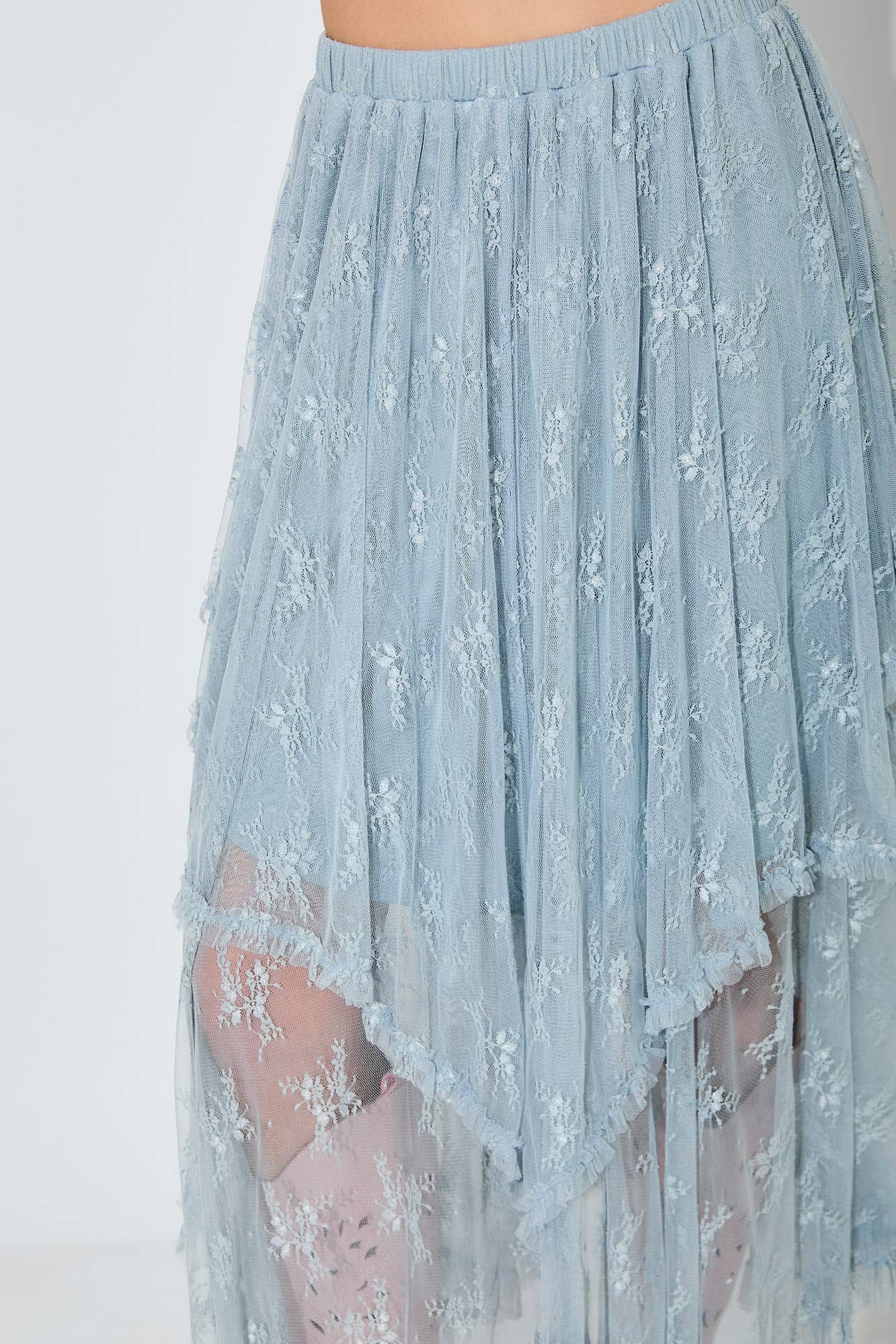 Baevely by Wellmade USA - EMBELLISHED LACE HEM SKIRT