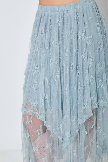 Baevely by Wellmade USA - EMBELLISHED LACE HEM SKIRT