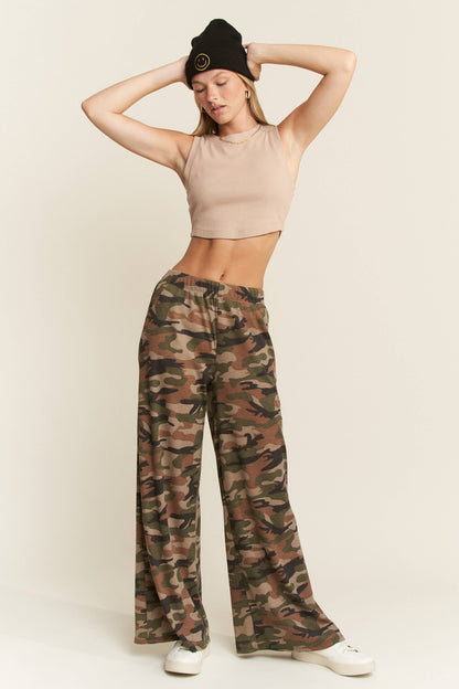 The Curvy Waffle Knit Wide Leg Camo Pants