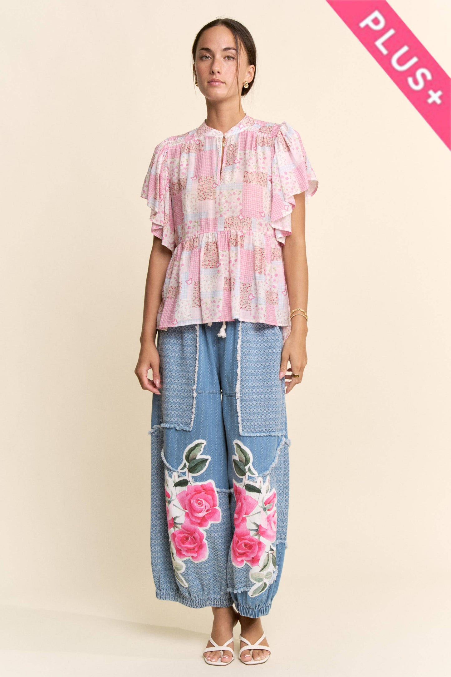 Davi & Dani - DENIM FLOWER PATCHWORK PANTS