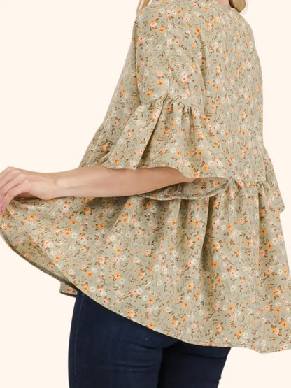 Sage Flowy Floral Empire Tunic Top