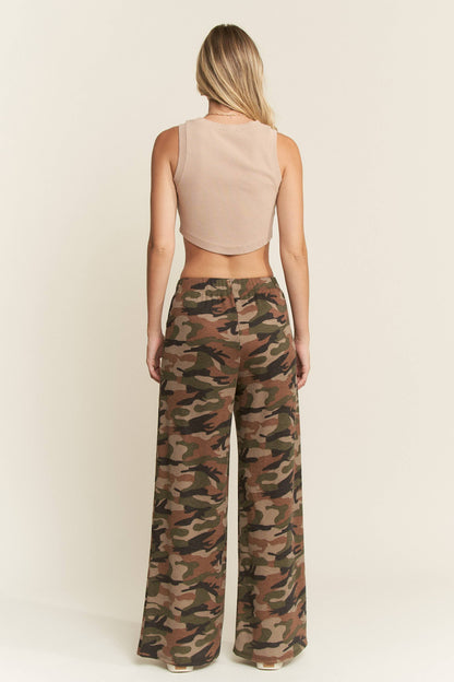 The Curvy Waffle Knit Wide Leg Camo Pants