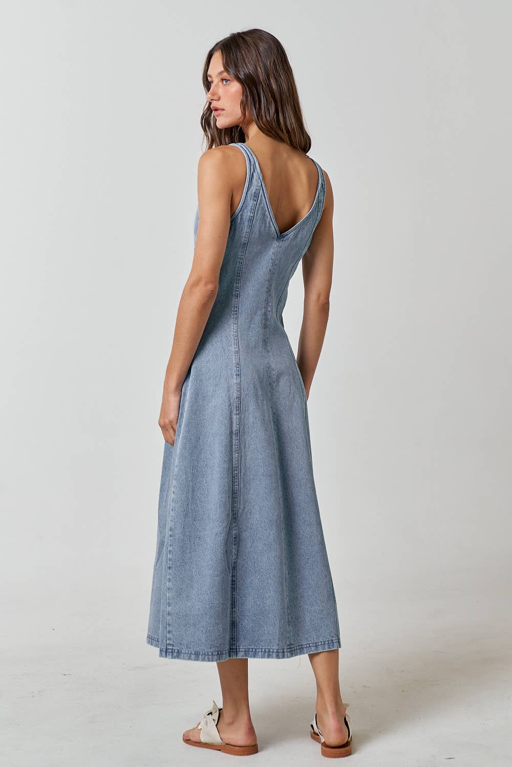 V-Neck Denim Sleevless Maxi Dress