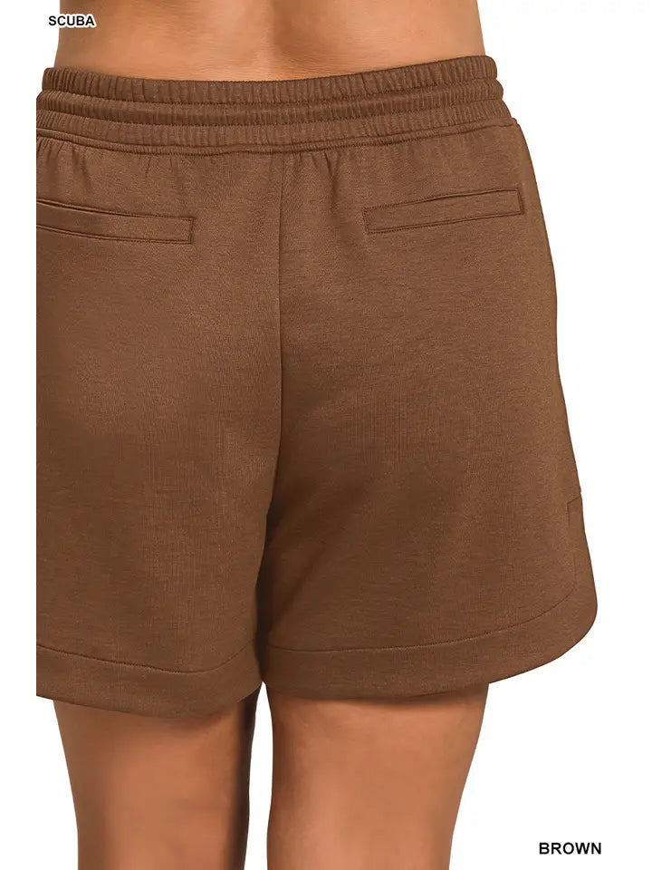 Brown Scuba Knit- 3/4 Sleeve Pullover w/ Matching Shorts