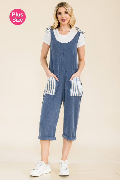 DENIM STRIPE URBAN RIBBED CAPRI JUMPSUIT