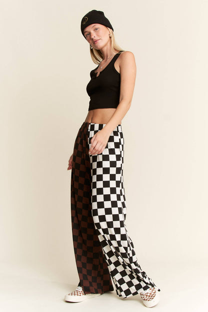 JADE BY JANE - PLUS SIZE SPLIT DECISION CHECKERED PANTS: Brown/Black