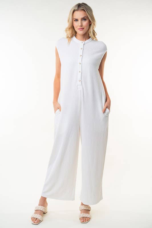 White Birch - Off White Sleeveless Solid Knit Jumpsuit