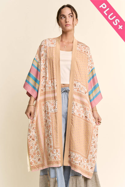 Davi & Dani - GARDEN WHIMSY CAT PRINTED BACK KIMONO DUSTER