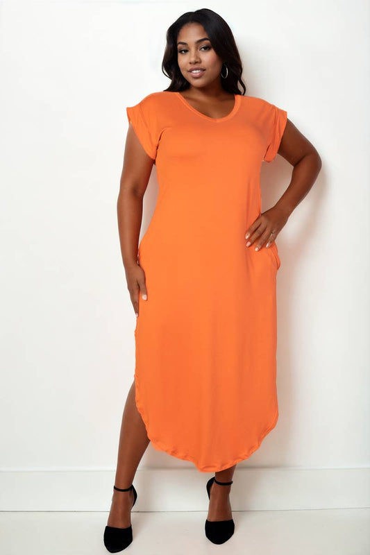 Mango Curvy Hidden Pocket Batwing Sleeve V Neck Long Dress