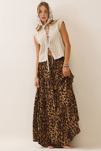 Oddi - Leopard Print Tired Midi Skirt