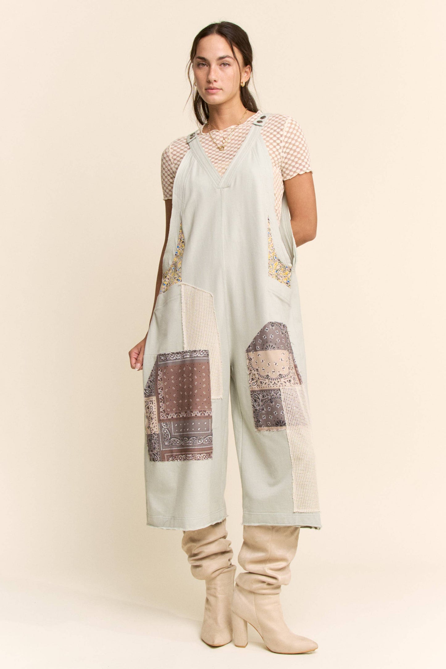 Davi & Dani -COTTON PATCHWORK JUMPSUIT ADJUSTABLE STRAP