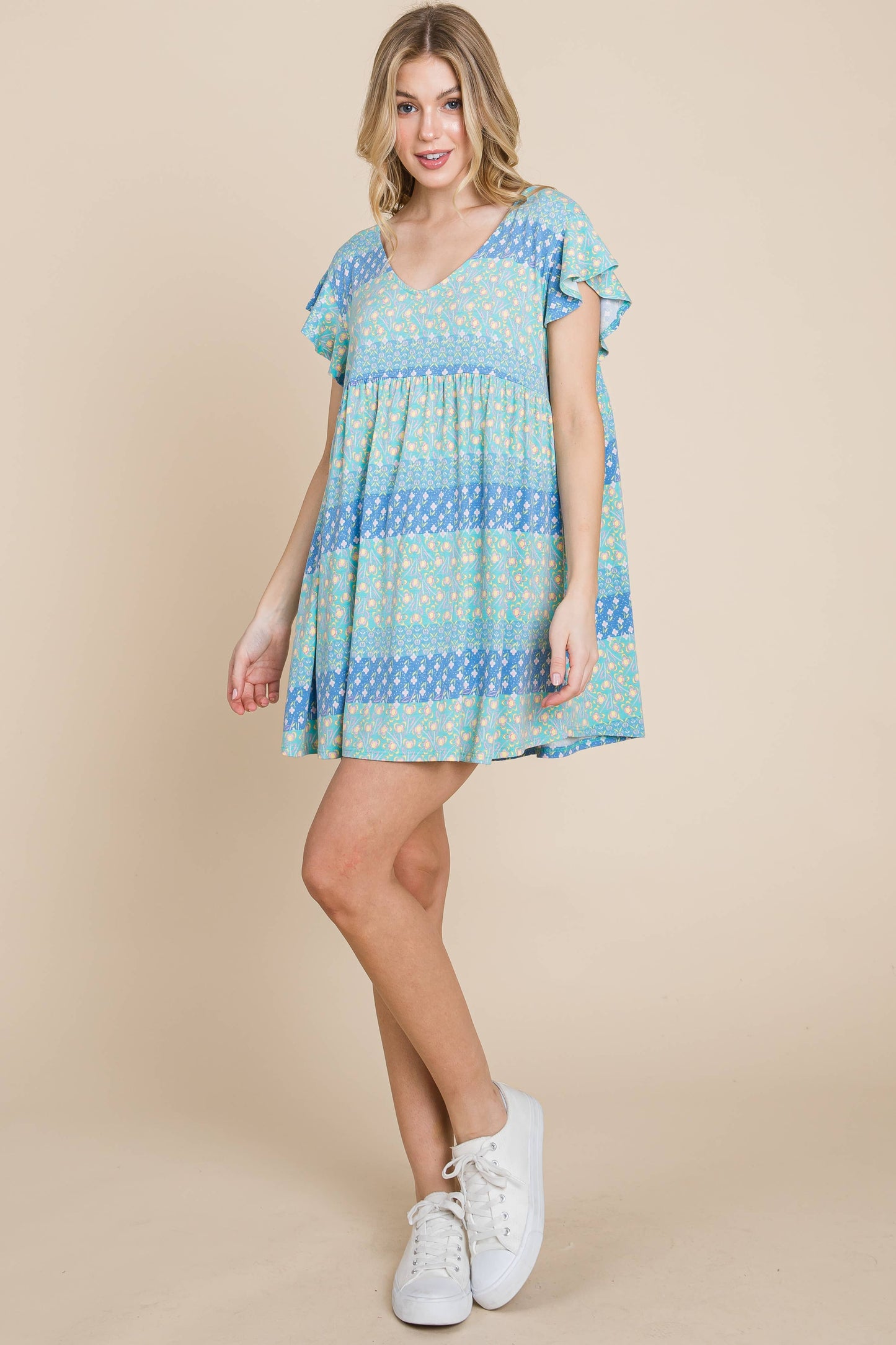 Blue Floral Babydoll Dress