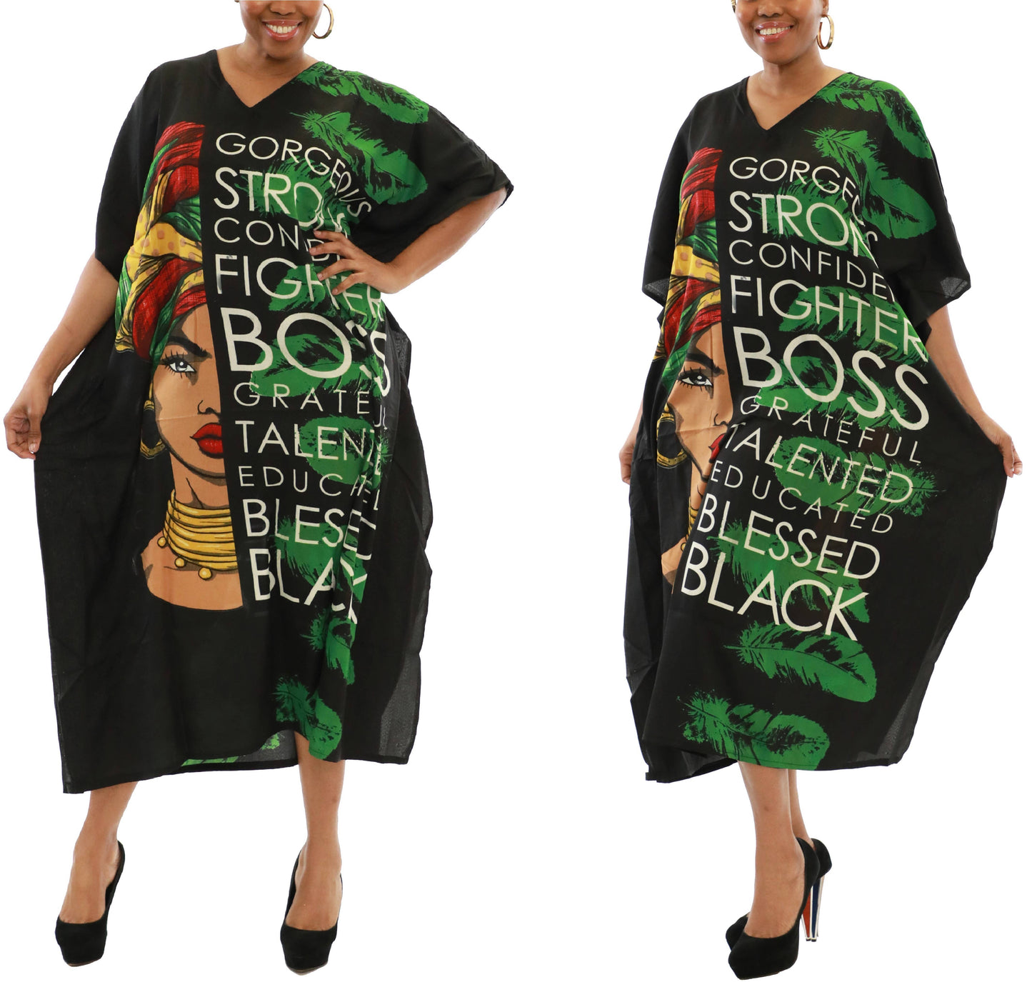 Women's African Print Kaftan Maxi Dress - OS