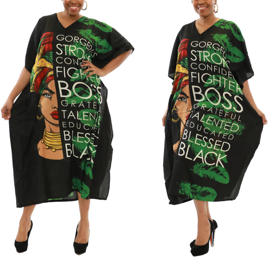 Women's African Print Kaftan Maxi Dress - OS