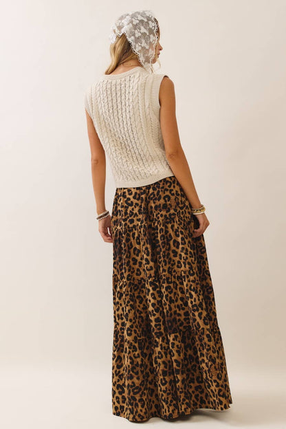 Oddi - Leopard Print Tired Midi Skirt