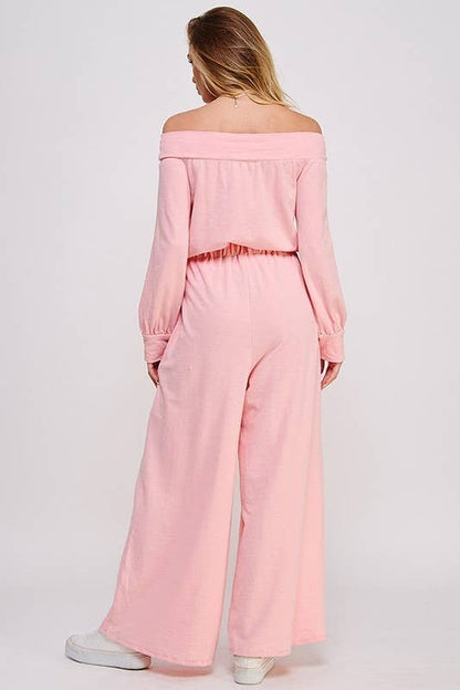 Curvy Line Off Shoulder Terry Knit Jumpsuit