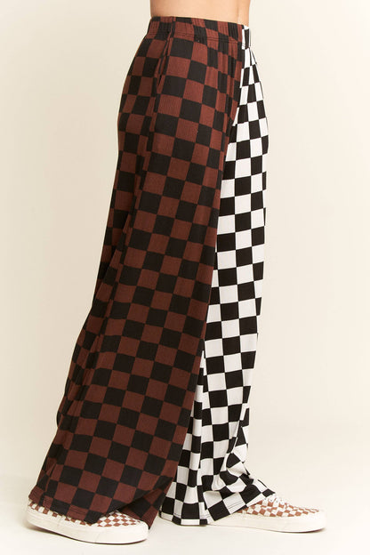 JADE BY JANE - PLUS SIZE SPLIT DECISION CHECKERED PANTS: Brown/Black