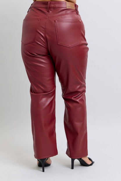 Judy Blue Jeans - Red Faux Leather High Waisted Tummy Control Straight